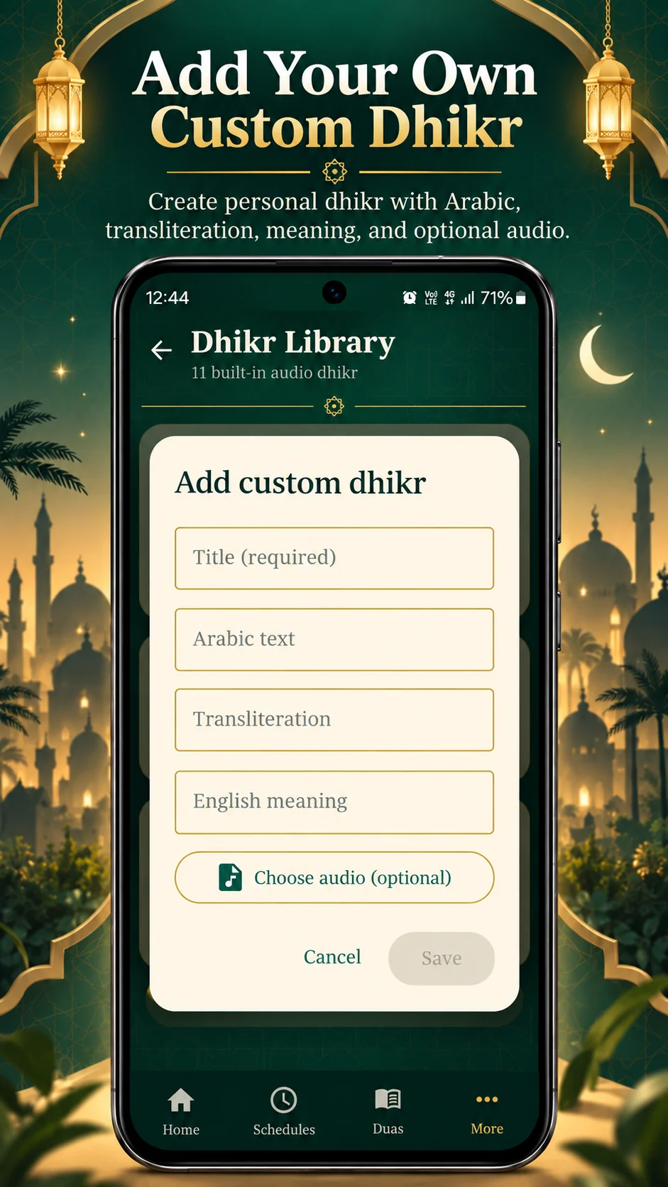 Add custom dhikr screen