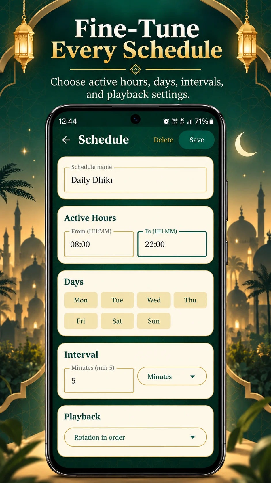 Fine tune a dhikr reminder schedule